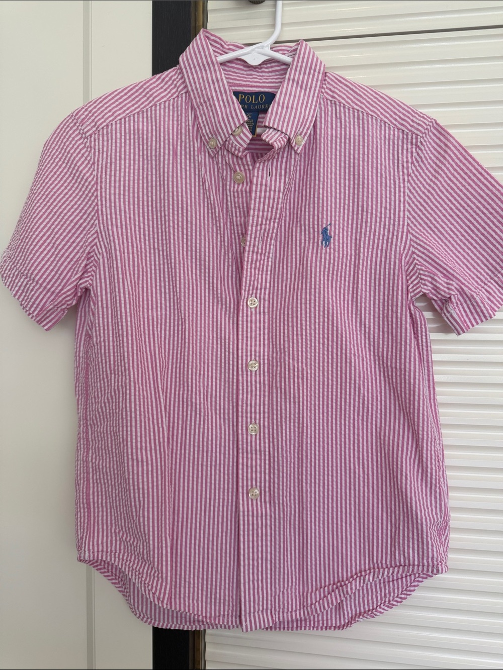 Boys Polo by Ralph Lauren Pink & White Seersucker Short-Sleeve Button-Down Shirt